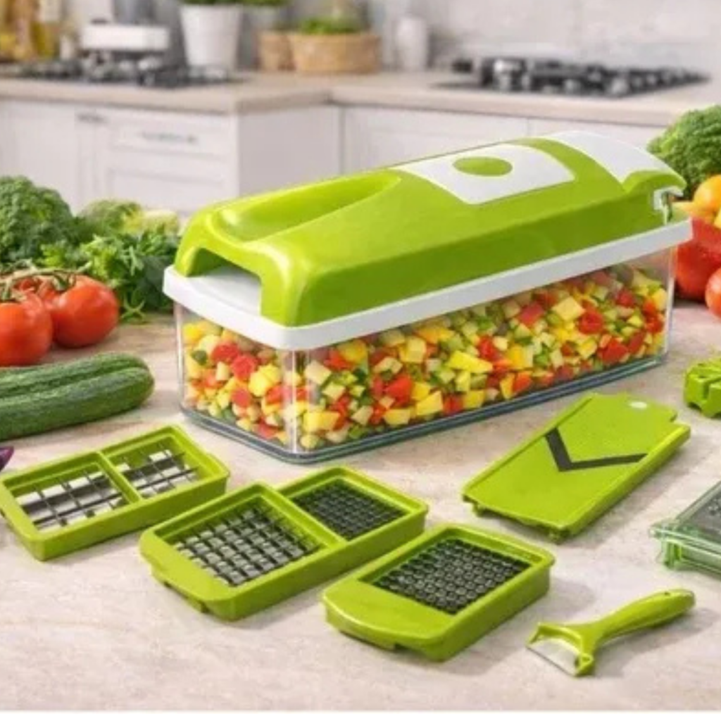 12-in-1 Multi-Purpose Vegetable & Fruit Chopper – Manual Food Cutter with Storage Container