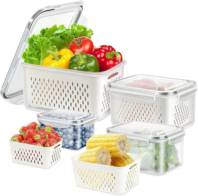 Refrigerator Storage Containers with Airtight Lids – Pack of 4 | Fridge Organizer Boxes for Fruits & Vegetables