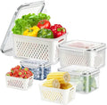 Refrigerator Storage Containers with Airtight Lids – Pack of 4 | Fridge Organizer Boxes for Fruits & Vegetables