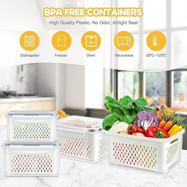 Refrigerator Storage Containers with Airtight Lids – Pack of 2 | Fridge Organizer Boxes
