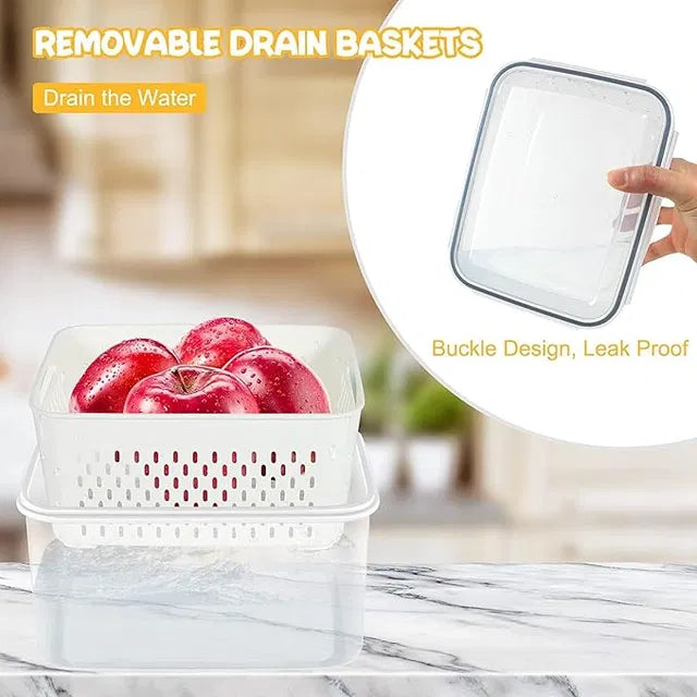Refrigerator Storage Containers with Airtight Lids – Pack of 4 | Fridge Organizer Boxes for Fruits & Vegetables
