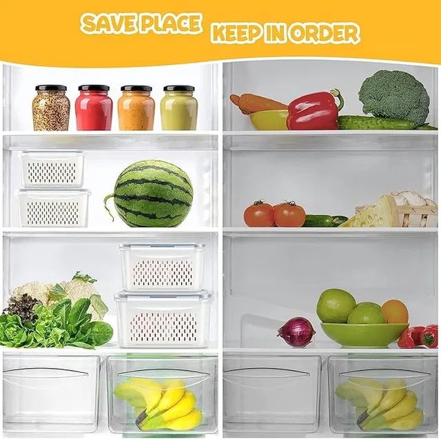 Refrigerator Storage Containers with Airtight Lids – Pack of 4 | Fridge Organizer Boxes for Fruits & Vegetables