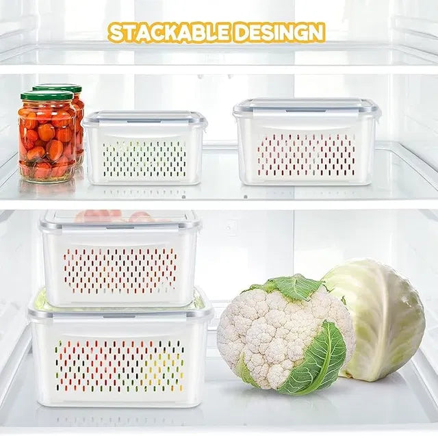 Refrigerator Storage Containers with Airtight Lids – Pack of 4 | Fridge Organizer Boxes for Fruits & Vegetables
